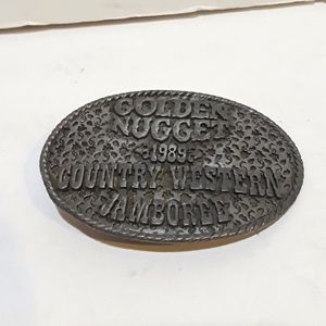 c  - RARE 1989 GOLDEN NUGGET COUNTRY WESTERN JAMBOREE PEWTER BELT BUCKLE